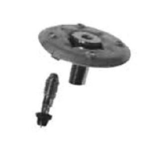 Ein Schwarzweißbild zweier mechanischer Komponenten, von denen eine einer runden Scheibe mit einem zentralen Vorsprung und mehreren Löchern ähnelt, während die andere ein zylindrisches Teil mit einem Gewindeende ist. Beide Teile scheinen mit Maschinen oder Automobilanwendungen in Zusammenhang zu stehen.